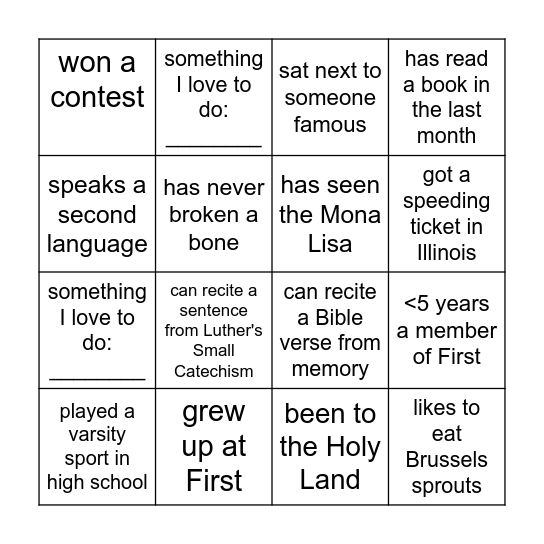 Church Council Bingo Card