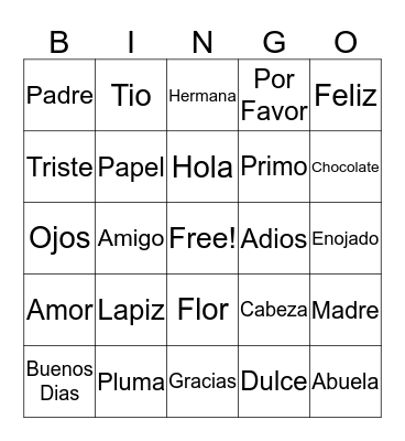 Spanish Bingo Card