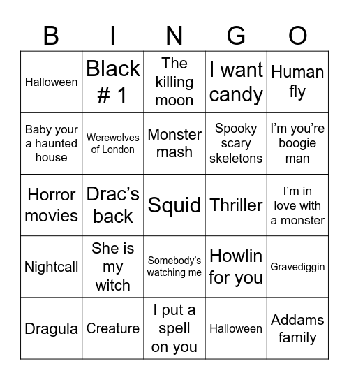 Halloweenies Bingo Card