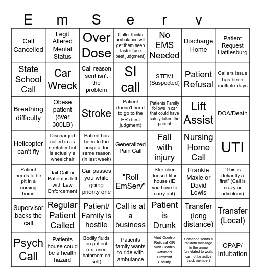 EMS BINGO Card