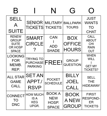 Group Sales Bingo! Bingo Card