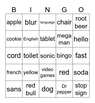 Random Things Bingo Card