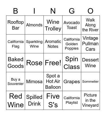 California Girls Bingo Card