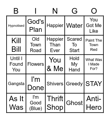 Kings of Pop Bingo Card