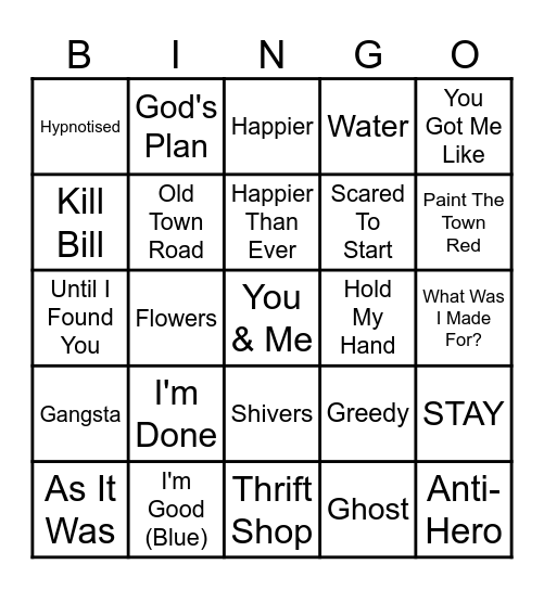 Kings of Pop Bingo Card