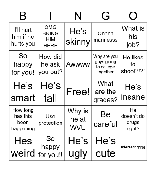 Auntie Bingo Card