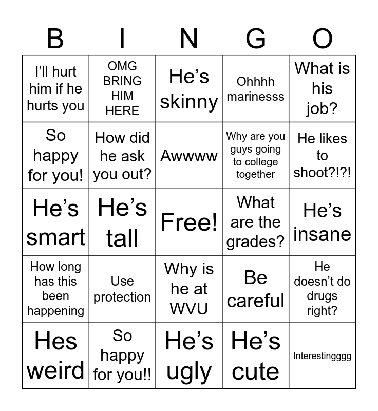 Auntie Bingo Card