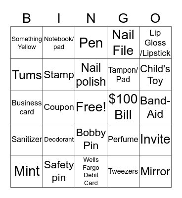 What's in Your Purse  Bingo Card