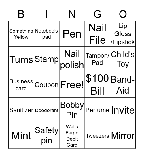 What's in Your Purse  Bingo Card