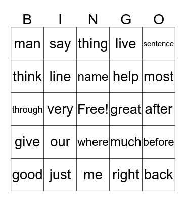 Last 25 Sight Words Bingo Card
