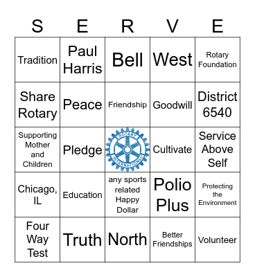 Plymouth Rotary Club Bingo Card