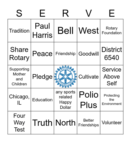 Plymouth Rotary Club Bingo Card