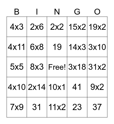 Math Fun Bingo! Bingo Card