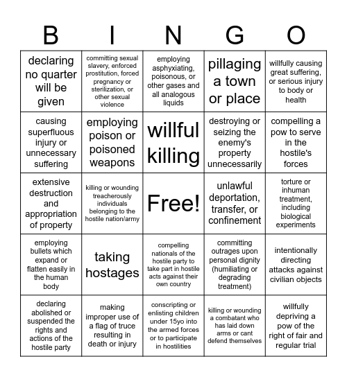 Geneva Warcrime Bingo <3 Bingo Card