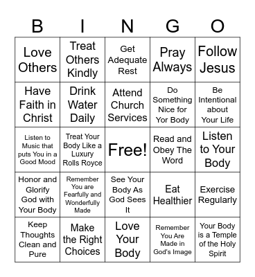 Love Your Body Bingo Card