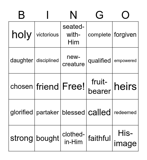 Who I Am in Christ Bingo Card