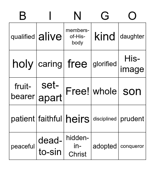 Who I Am in Christ Bingo Card