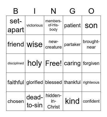 Who I Am in Christ Bingo Card