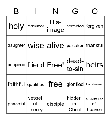 Who I Am in Christ Bingo Card
