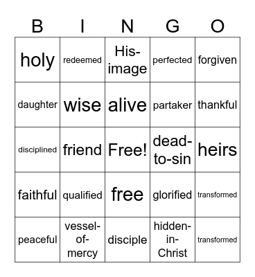 Who I Am in Christ Bingo Card