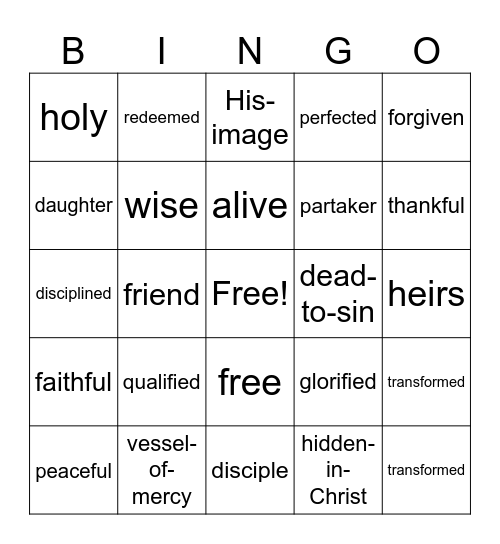 Who I Am in Christ Bingo Card