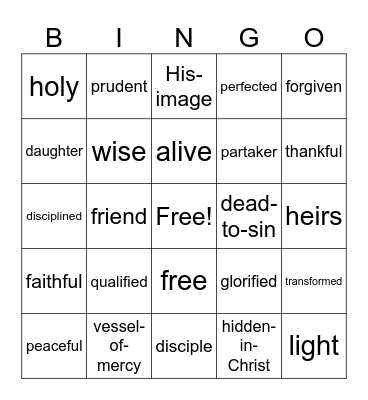 Who I Am in Christ Bingo Card