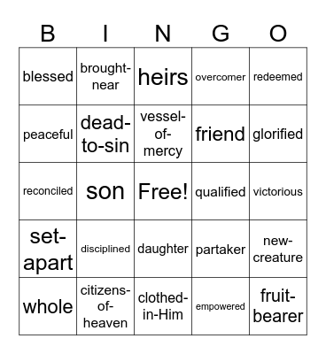 Who I Am in Christ Bingo Card