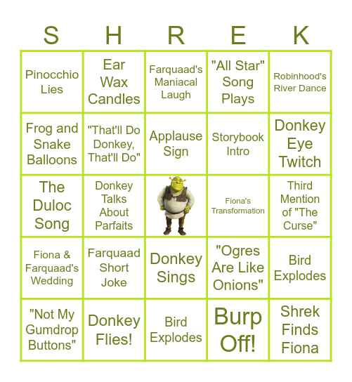 Shrek Watch-A-Long Bingo Card