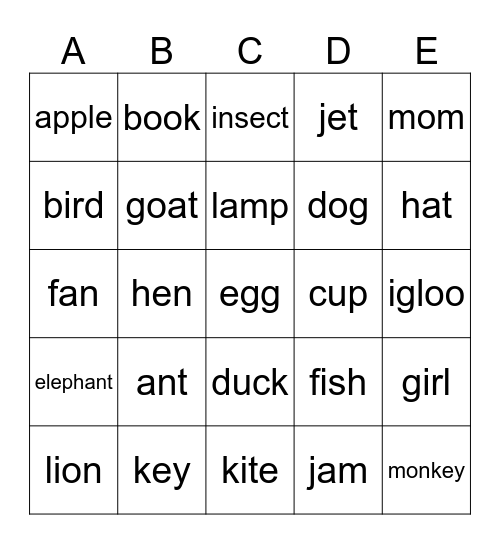 #1-26 Bingo Card