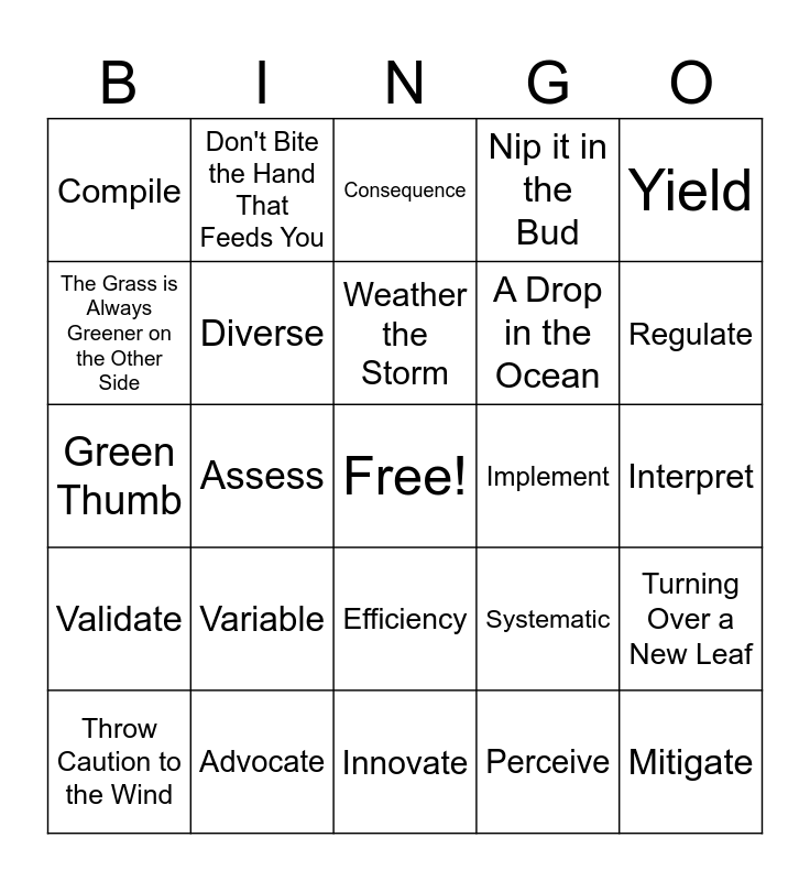 Grade 9 Term 3 Vocab Bingo Card