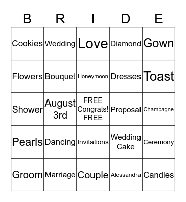 Alessandra's Bridal Shower Bingo Card