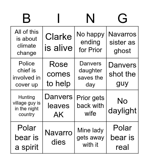 Night Country Bingo Card