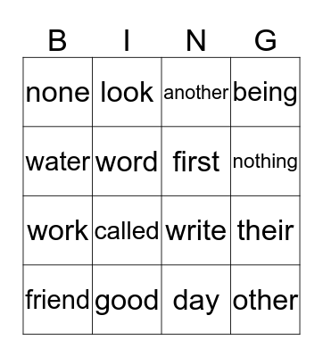 Gr. 1  Units 11-14 Bingo Card