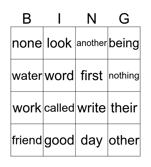 Gr. 1  Units 11-14 Bingo Card