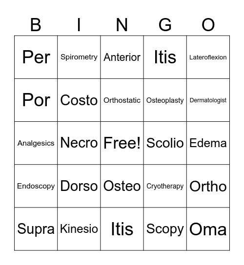 Therapeutic Med Terms Bingo Card