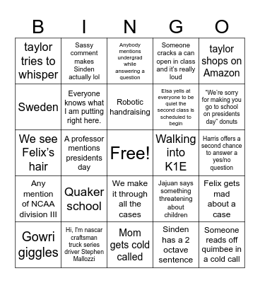 mom goes to law school Bingo Card