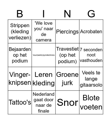 Team Gietnaad Eurovision Semi-finals Bingo Card