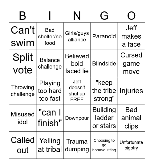 Survivor Bingo Card