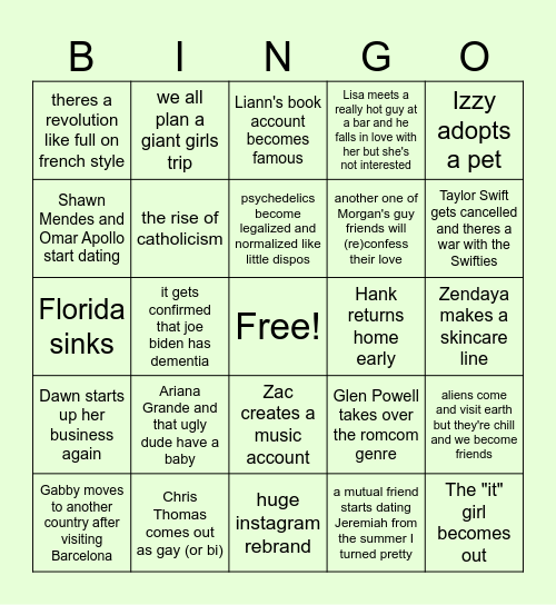 Morgan's Bingo Card