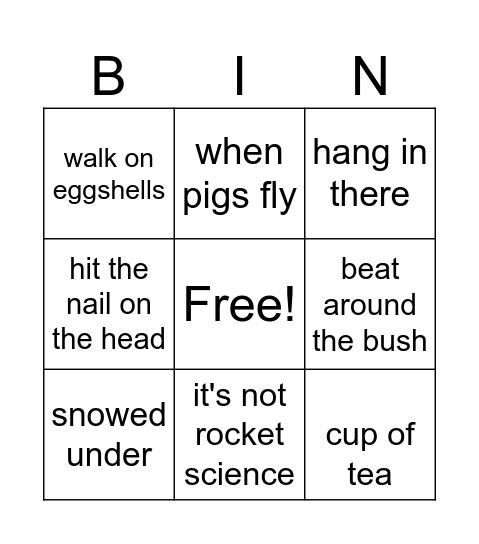 Idioms Bingo Card