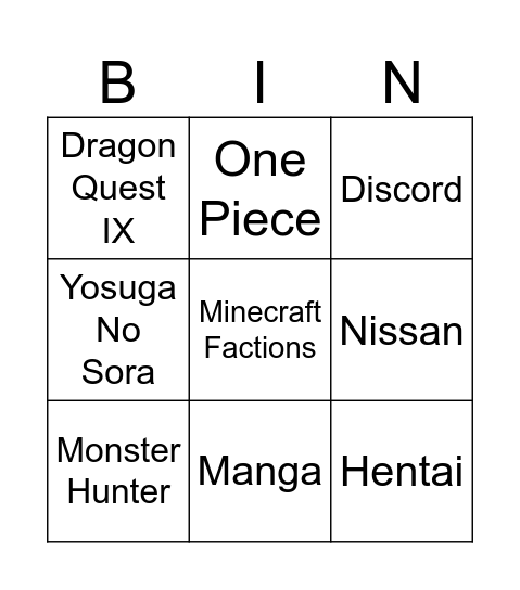 Untitled Bingo Card