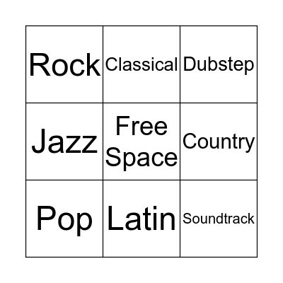 Music Styles Bingo Card