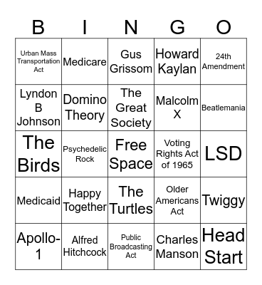 The Johnson Years Bingo Card