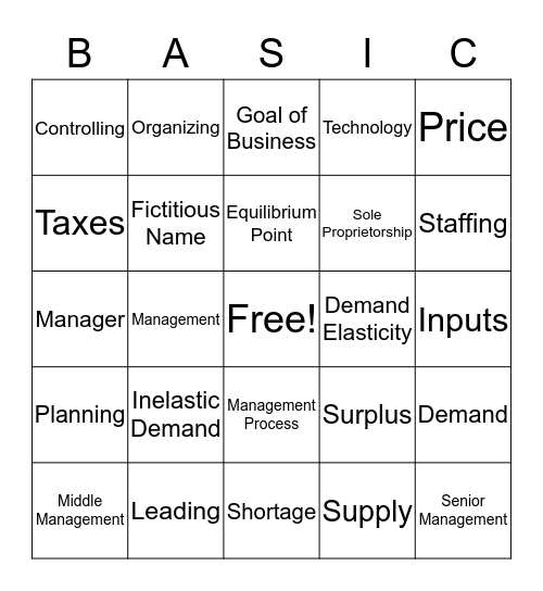 Business  Bingo Card