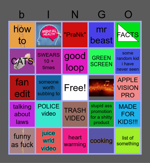 youtube shorts bingo Card