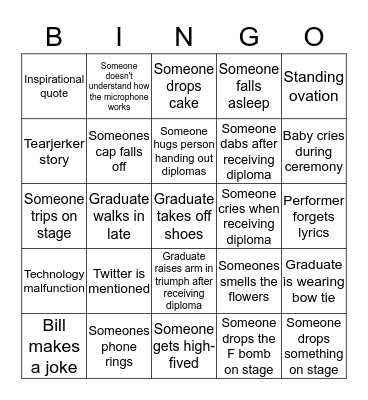 Graduation Bingo Card