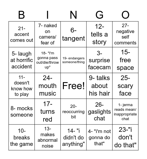 Jerma bingo Card