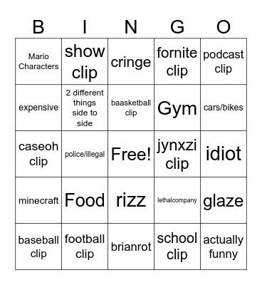 YT Shorts Bingo Card