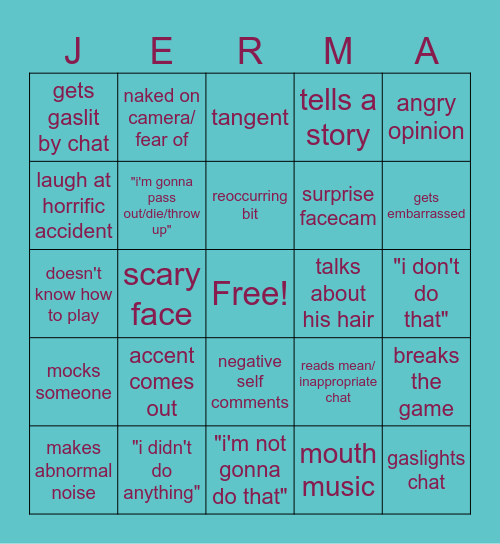 Jerma985 Bingo Card