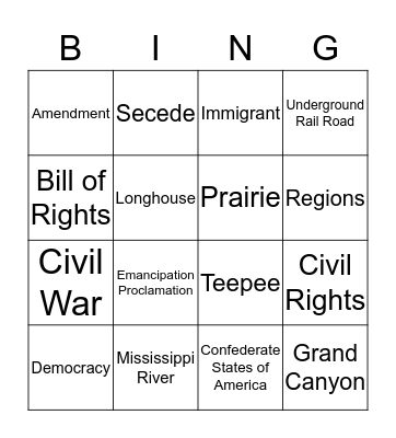 Social Studies Exam Bingo Card